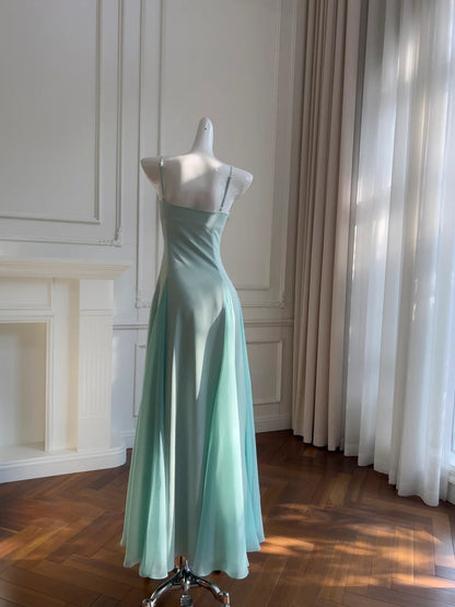 Simple Spaghetti Straps Pink Prom Dress Satin Tulle A-Line Evening Dress GG5894