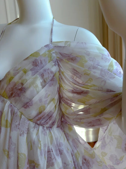 Charming Floral Chiffon Prom Dress Halter Neck A-Line Evening Dress GG5896