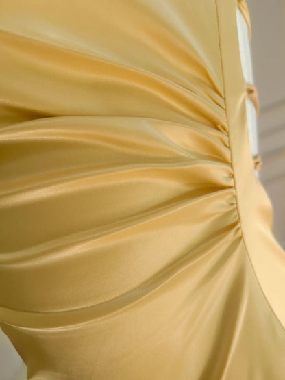 Unique Yellow Homecoming Dress Ruffled Halter Birthday Dress A-Line Mini Dress GG5898