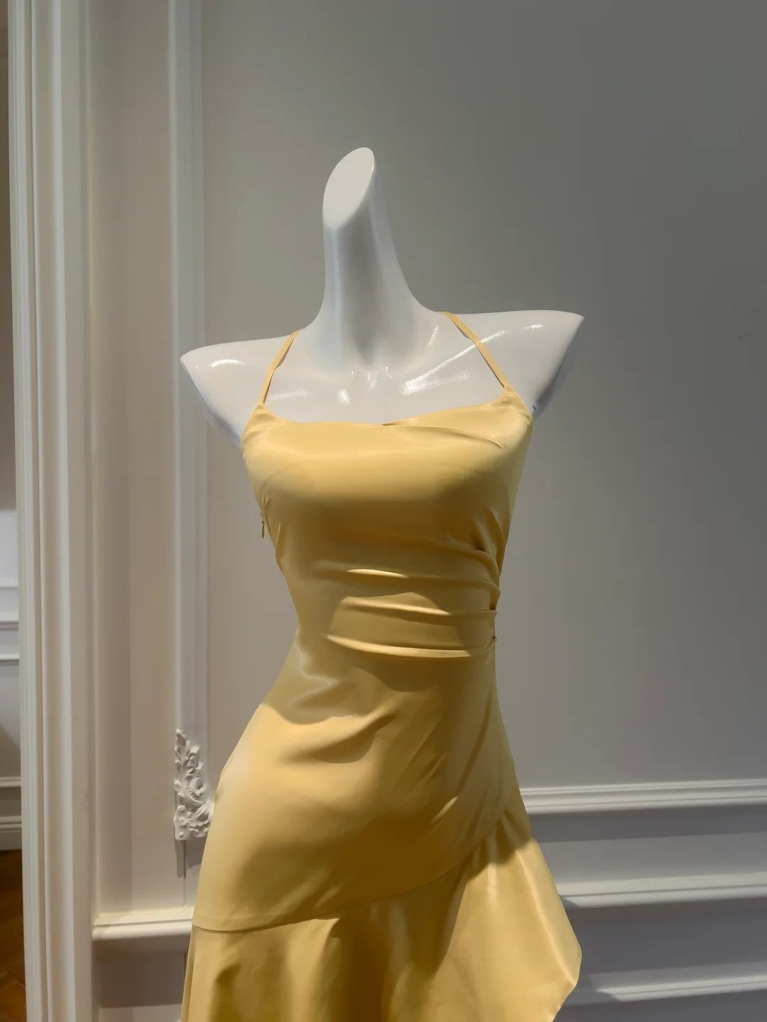 Unique Yellow Homecoming Dress Ruffled Halter Birthday Dress A-Line Mini Dress GG5898