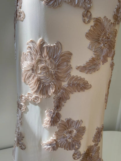 Retro Spaghetti Straps Prom Dress Textured Florals Evening Dress GG5902