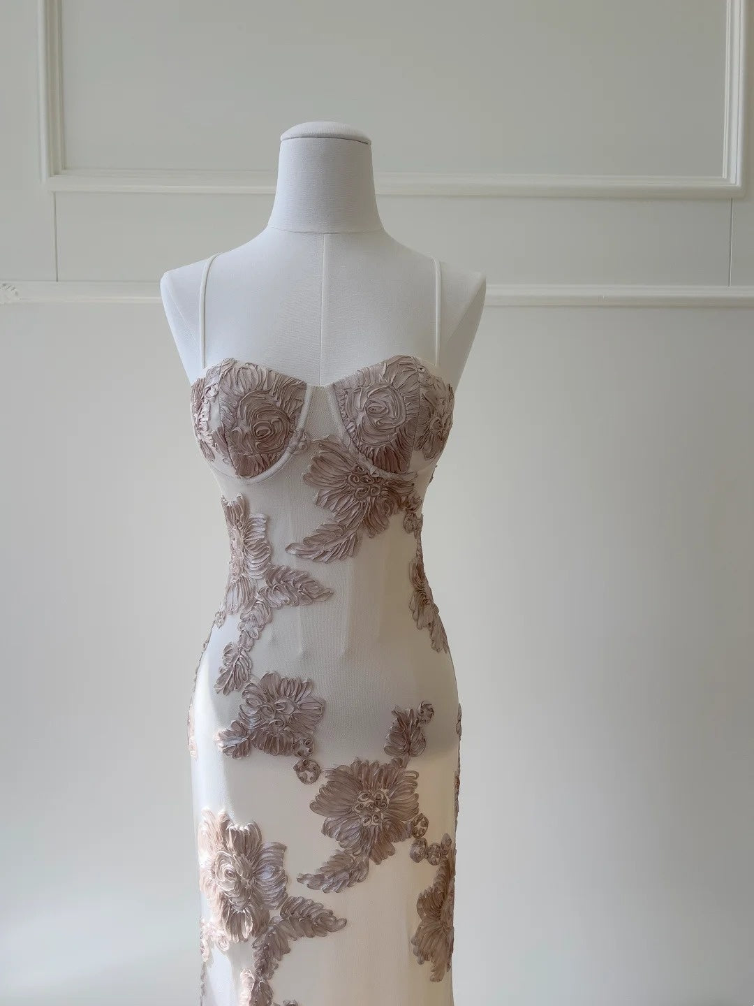 Retro Spaghetti Straps Prom Dress Textured Florals Evening Dress GG5902
