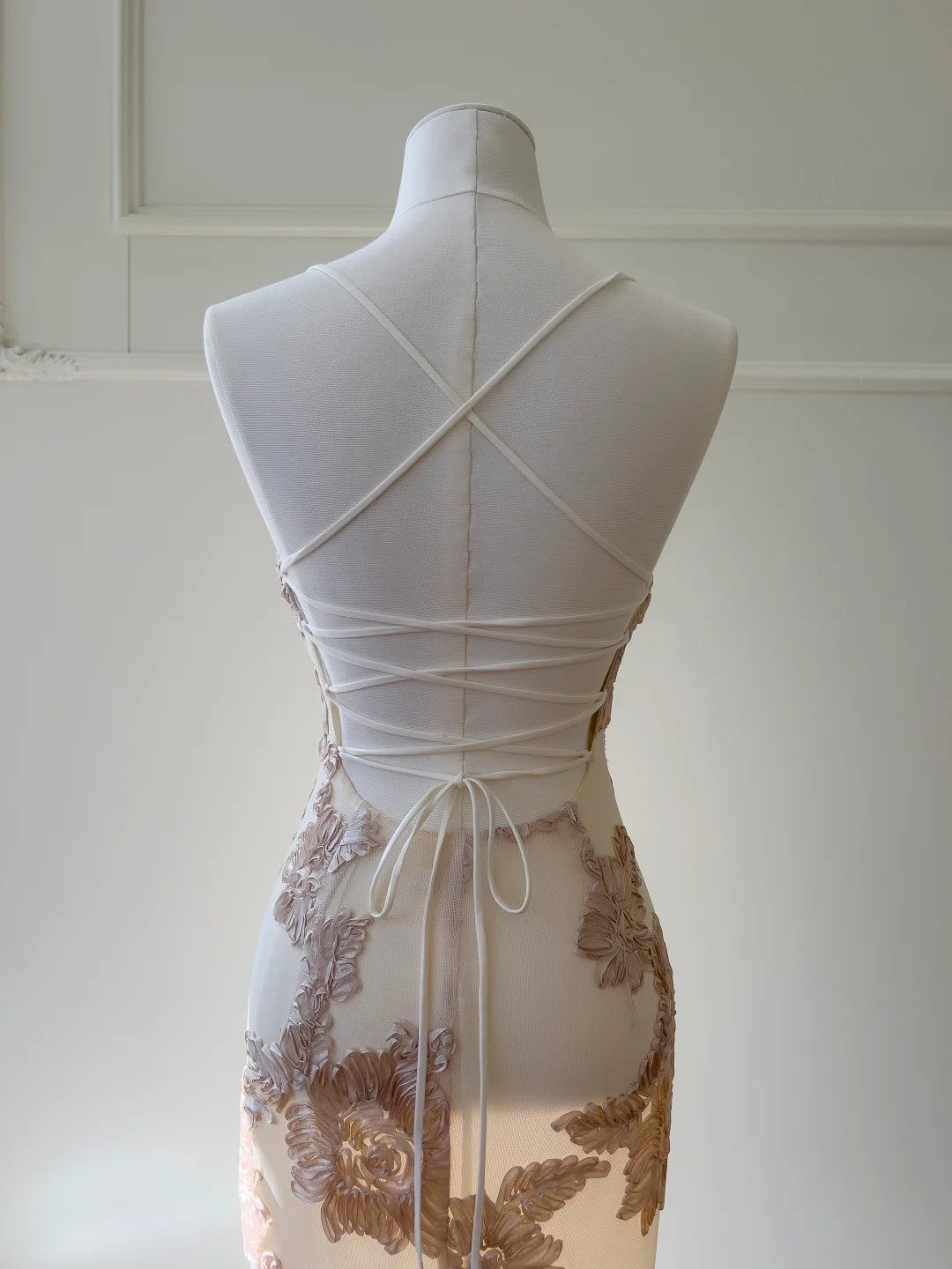 Retro Spaghetti Straps Prom Dress Textured Florals Evening Dress GG5902