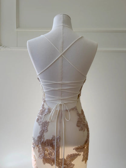 Retro Spaghetti Straps Prom Dress Textured Florals Evening Dress GG5902