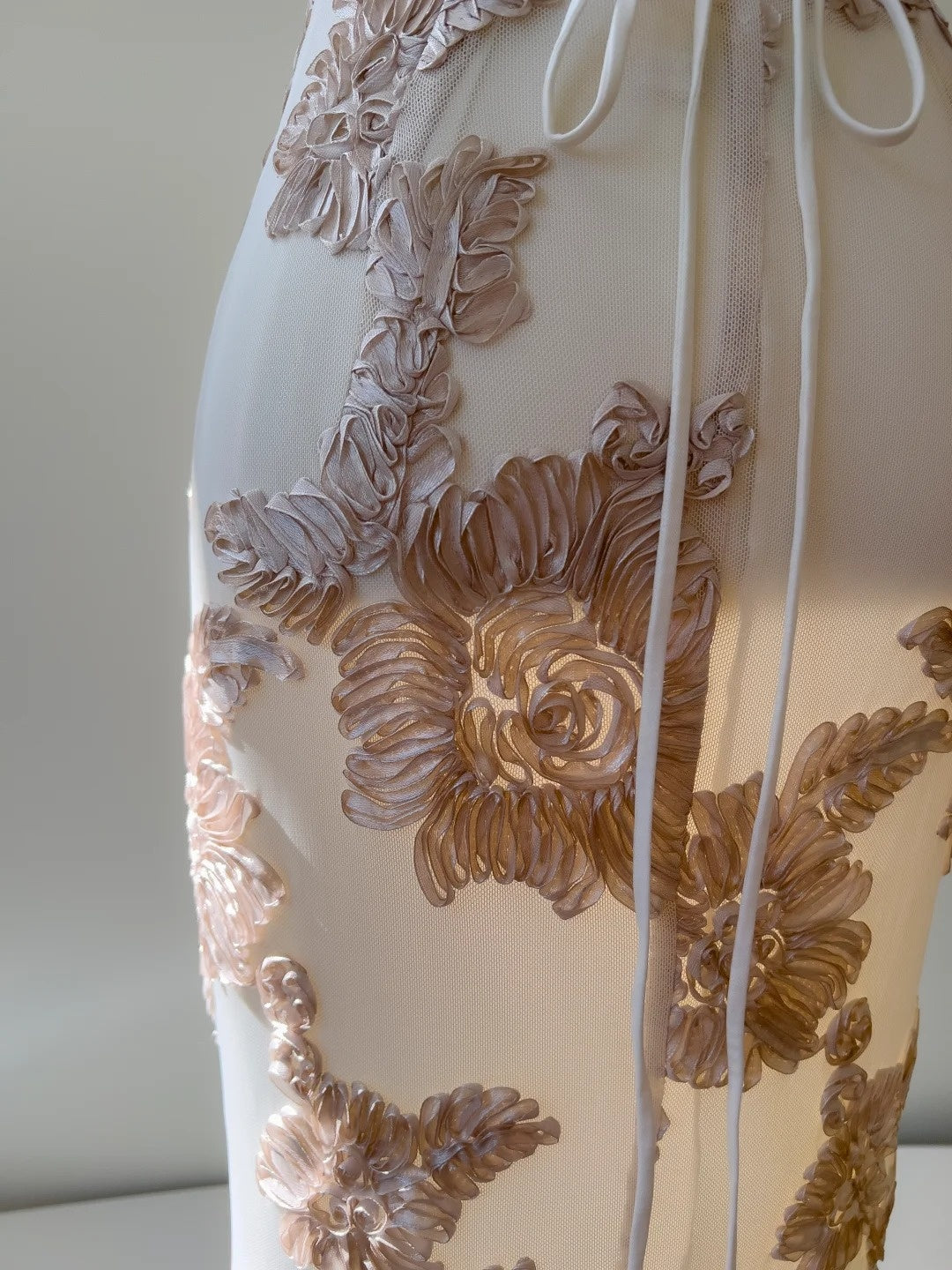 Retro Spaghetti Straps Prom Dress Textured Florals Evening Dress GG5902