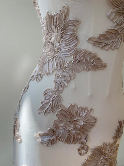 Retro Spaghetti Straps Prom Dress Textured Florals Evening Dress GG5902