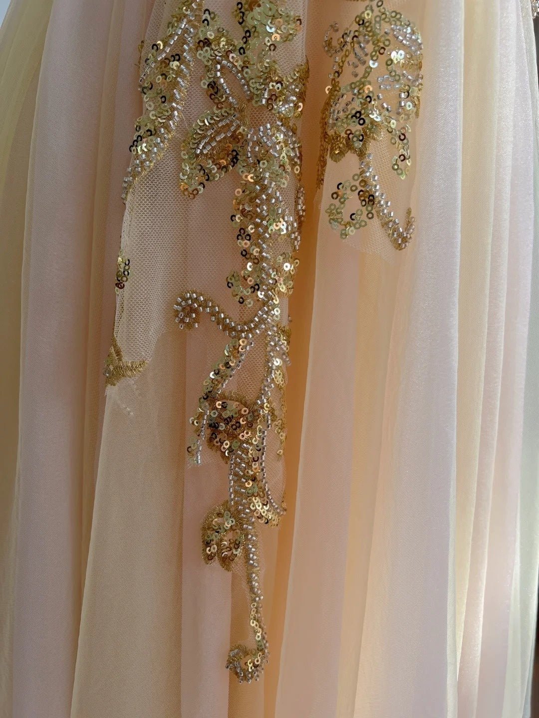Sparkly Spaghetti Straps Tulle Prom Dress Sequins A-Line Evening Dress GG5904