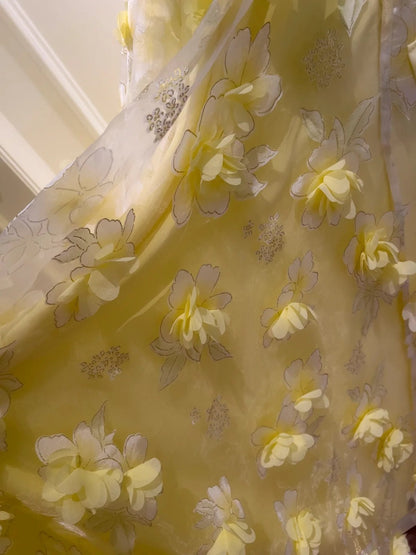 Lovely Spaghetti Straps Yellow Prom Dress Appliques A-Line Evening Dress GG5905