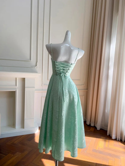 Trendy Textured Floral Mint Green Prom Dress Spaghetti Straps A-Line Evening Dress GG5912