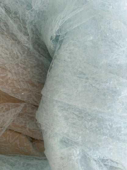 Unique Spaghetti Straps Blue Prom Dress Sequins Tulle A-Line Evening Dress GG5914