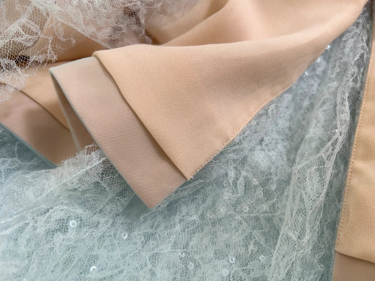 Unique Spaghetti Straps Blue Prom Dress Sequins Tulle A-Line Evening Dress GG5914