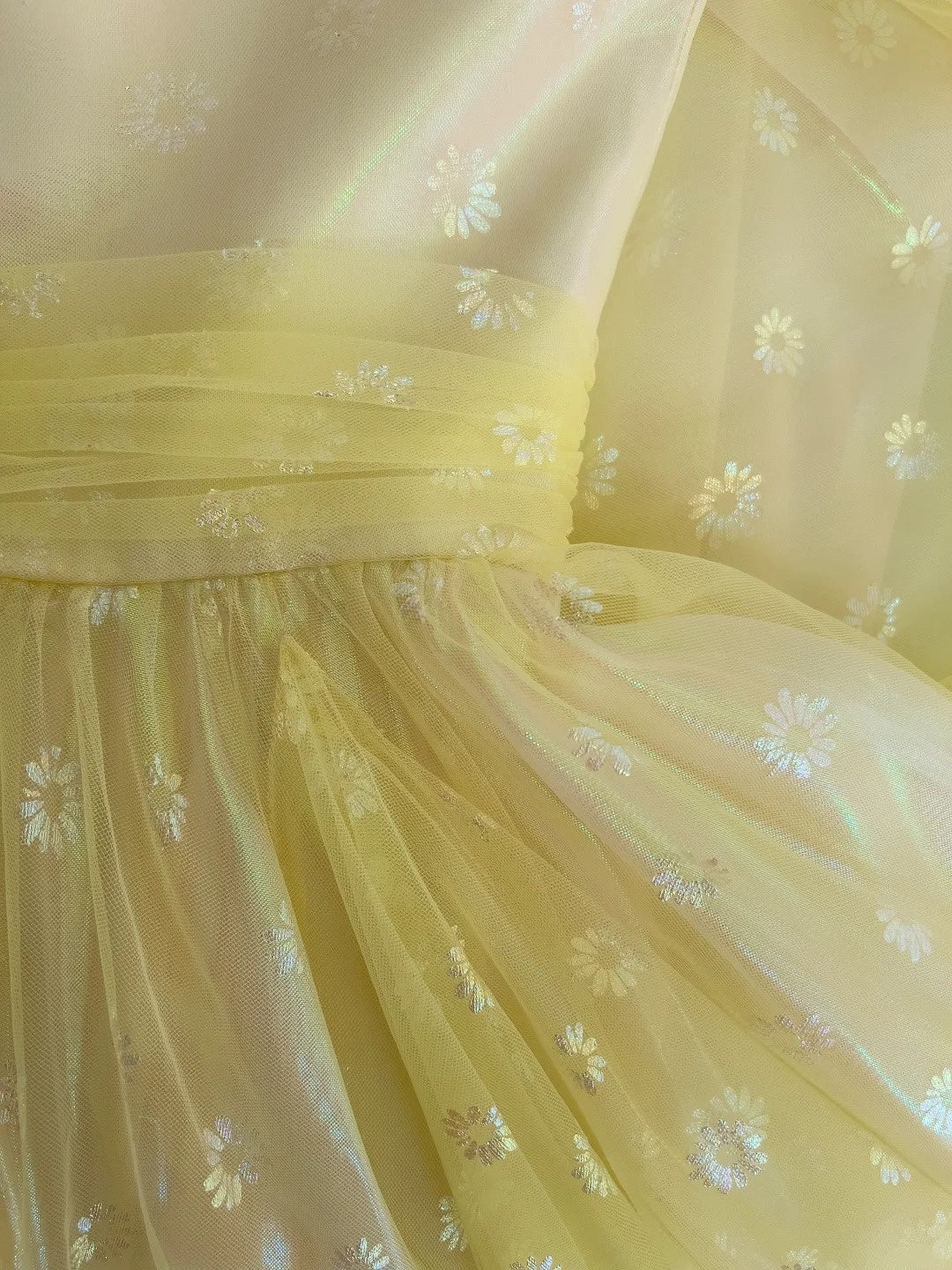 Adorable Floral Yellow Prom Dress Spaghetti Straps A-Line Tulle Evening Dress GG5915