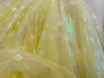 Adorable Floral Yellow Prom Dress Spaghetti Straps A-Line Tulle Evening Dress GG5915