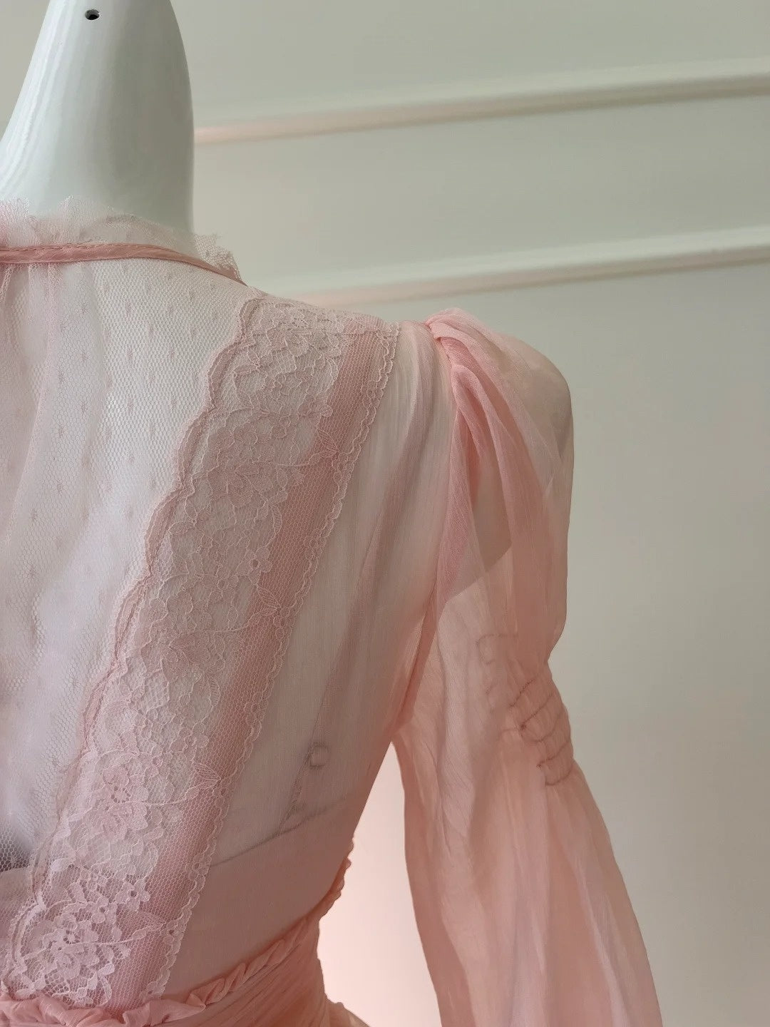 Trendy Pink Prom Dress Long Sleeve Lace A-Line Evening Dress GG5918