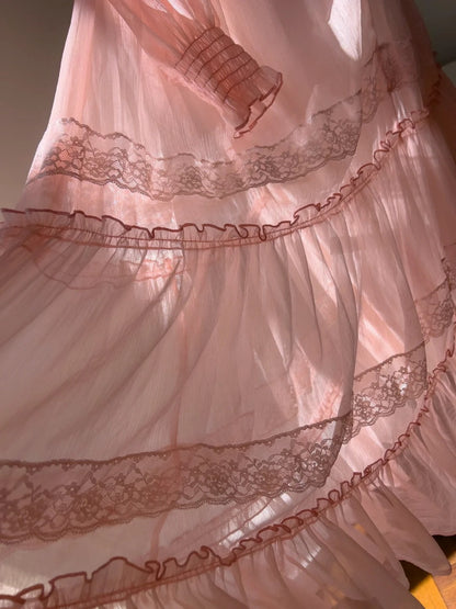 Trendy Pink Prom Dress Long Sleeve Lace A-Line Evening Dress GG5918