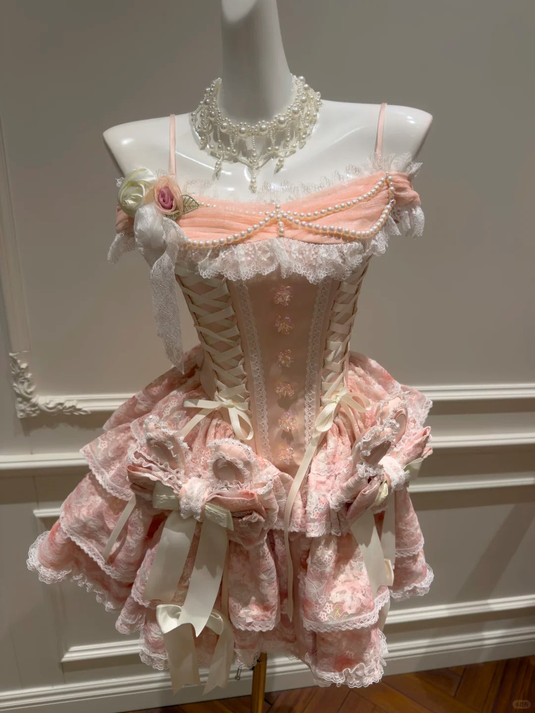 Sweet Off-the-Shoulder Pink Homecoming Dress Lace Tiered Birthday Dress GG5921