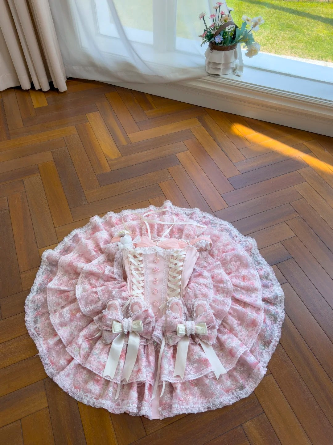 Sweet Off-the-Shoulder Pink Homecoming Dress Lace Tiered Birthday Dress GG5921