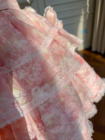 Sweet Off-the-Shoulder Pink Homecoming Dress Lace Tiered Birthday Dress GG5921