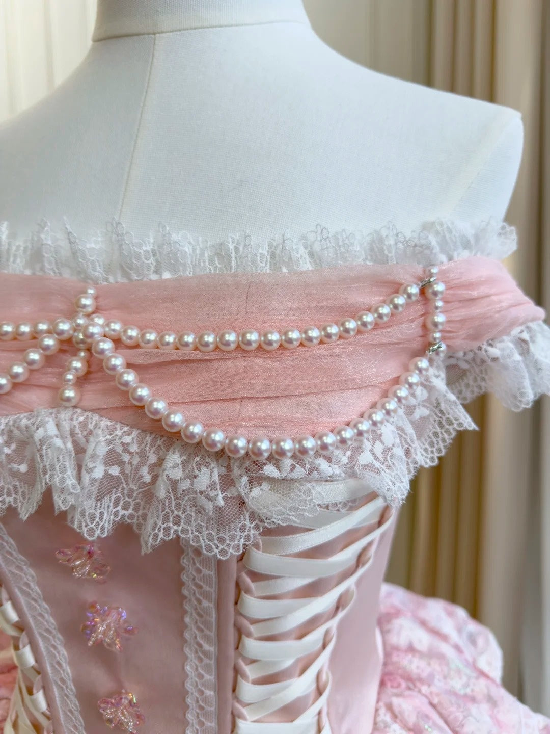 Sweet Off-the-Shoulder Pink Homecoming Dress Lace Tiered Birthday Dress GG5921