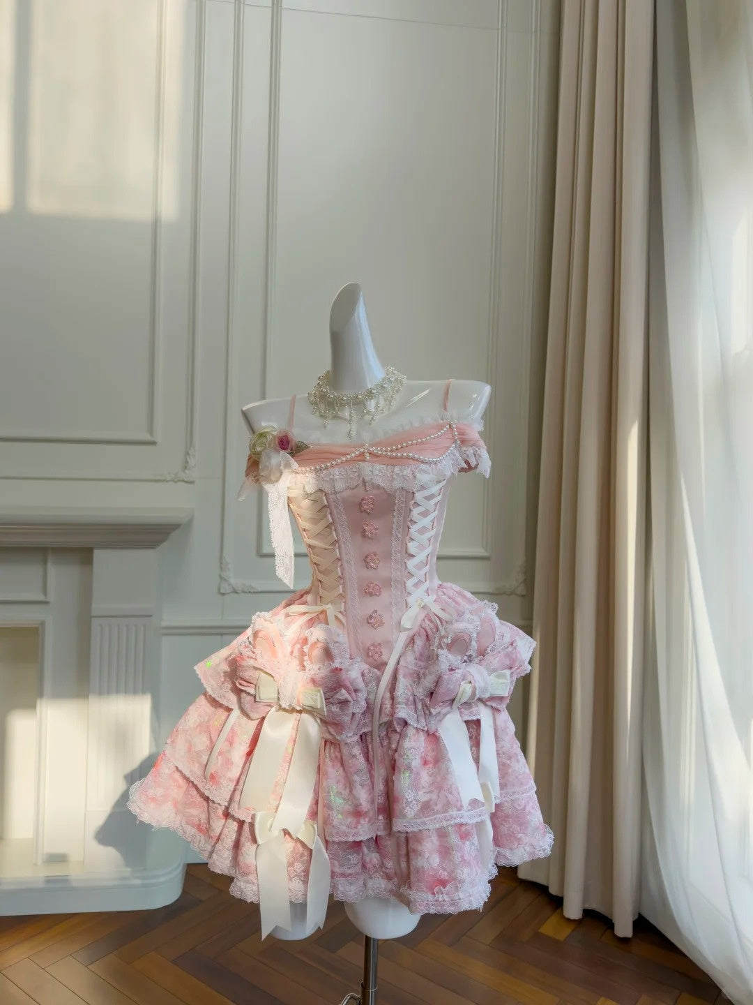 Sweet Off-the-Shoulder Pink Homecoming Dress Lace Tiered Birthday Dress GG5921