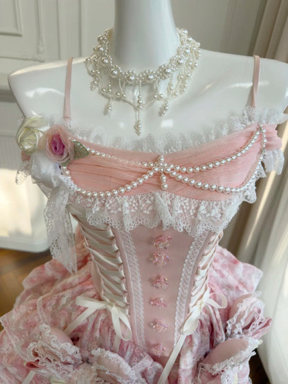 Sweet Off-the-Shoulder Pink Homecoming Dress Lace Tiered Birthday Dress GG5921