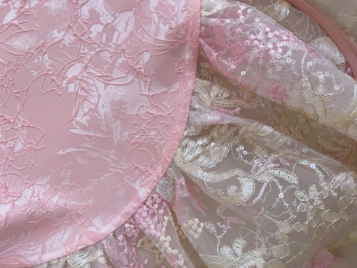 Dreamy Spaghetti Straps Pink Homecoming Dress Lace Sequins Ruffles Birthday Dress GG5924
