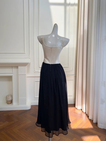 Unique Spaghetti Straps Black Tulle Prom Dress Lace A-Line Evening Dress GG5925
