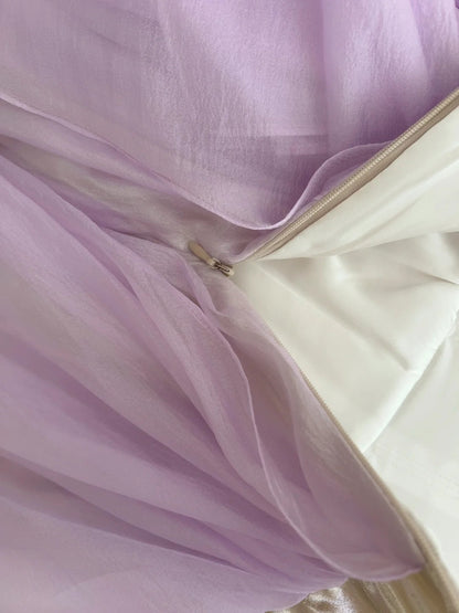 Lustrous Spaghetti Straps Purple Prom Dress Tulle A-Line Evening Dress GG5926
