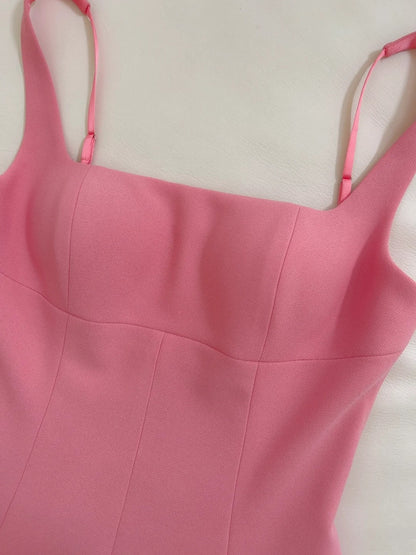 Sleek Square Neck Pink Prom Dress A-Line Evening Dress GG5930