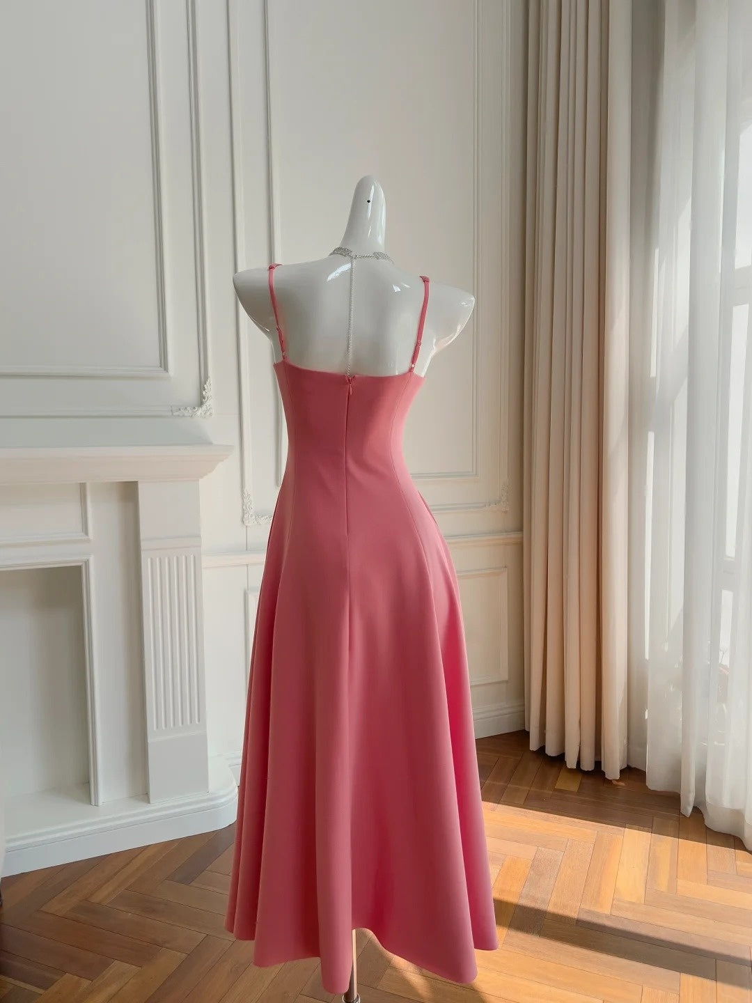 Sleek Square Neck Pink Prom Dress A-Line Evening Dress GG5930