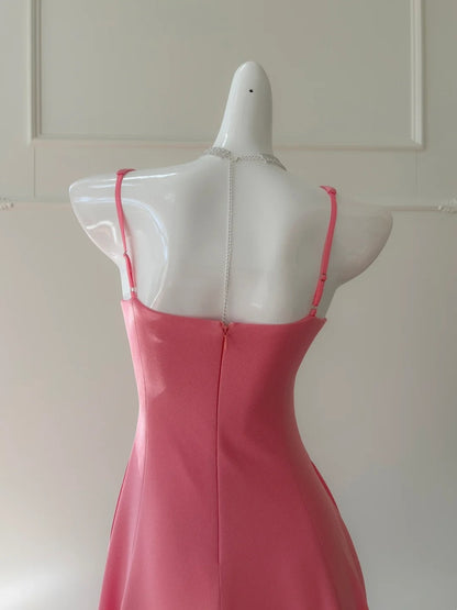 Sleek Square Neck Pink Prom Dress A-Line Evening Dress GG5930