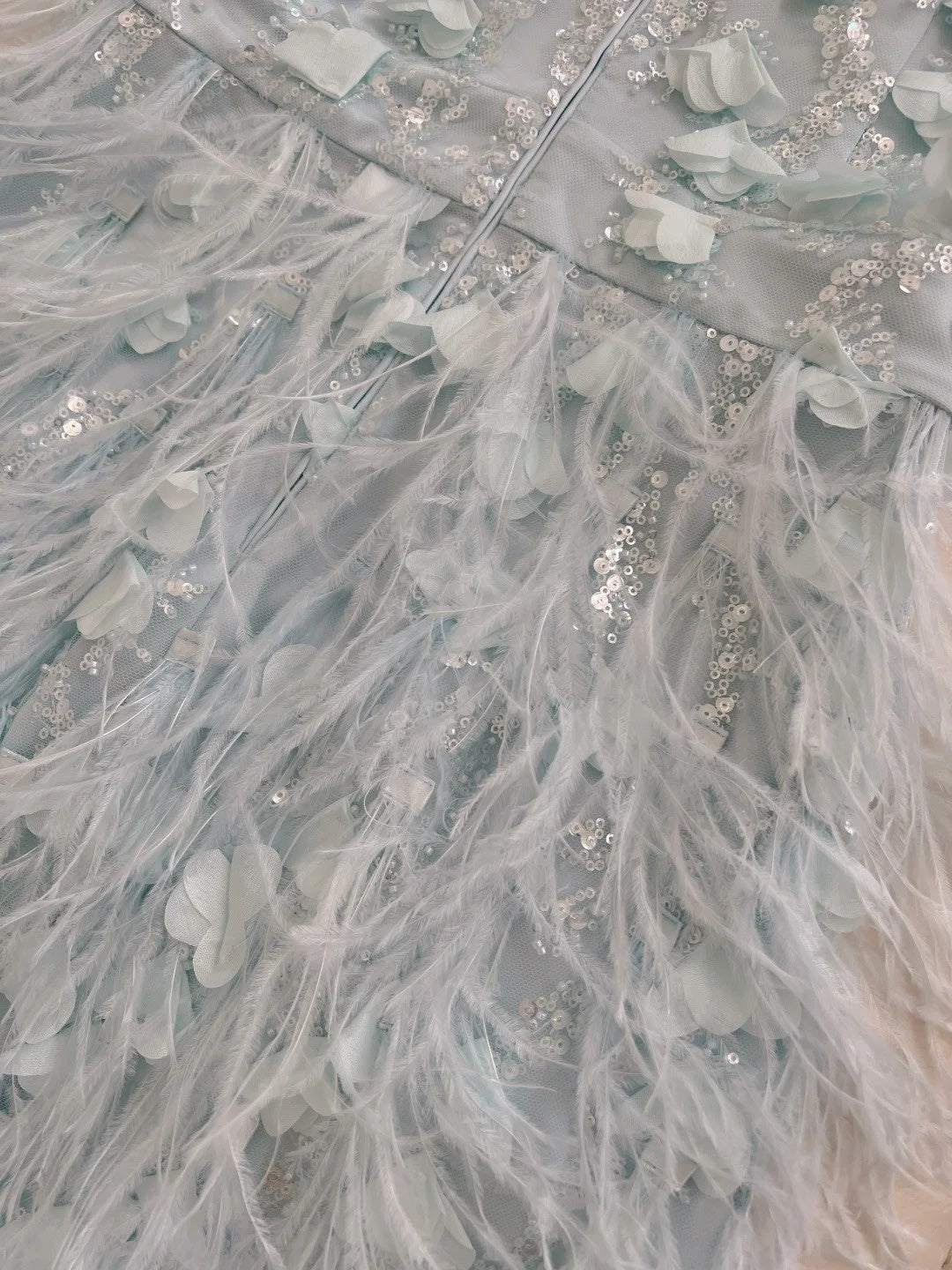 Charming Beaded Blue Homecoming Dress Sequins Feather Sheath Birthday Dress GG5932