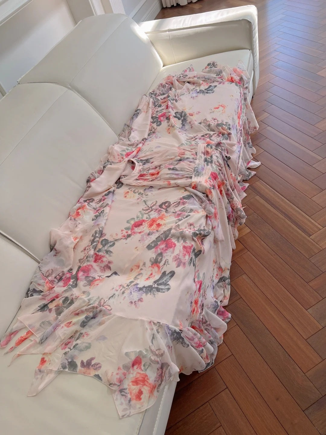 Playful Halter Neck Floral Prom Dress Ruffles Chiffon A-Line Evening Dress GG5934