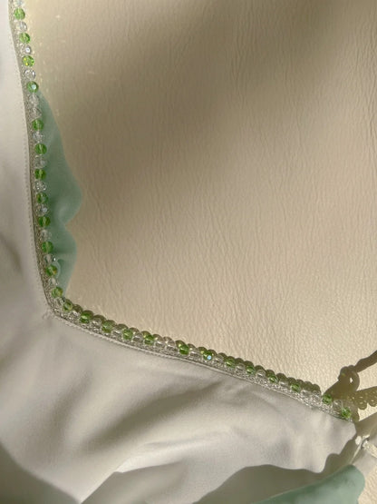 Luxury Spaghetti Straps Green Prom Dress Sequins Ruffles Mermaid Evening Dress GG5935