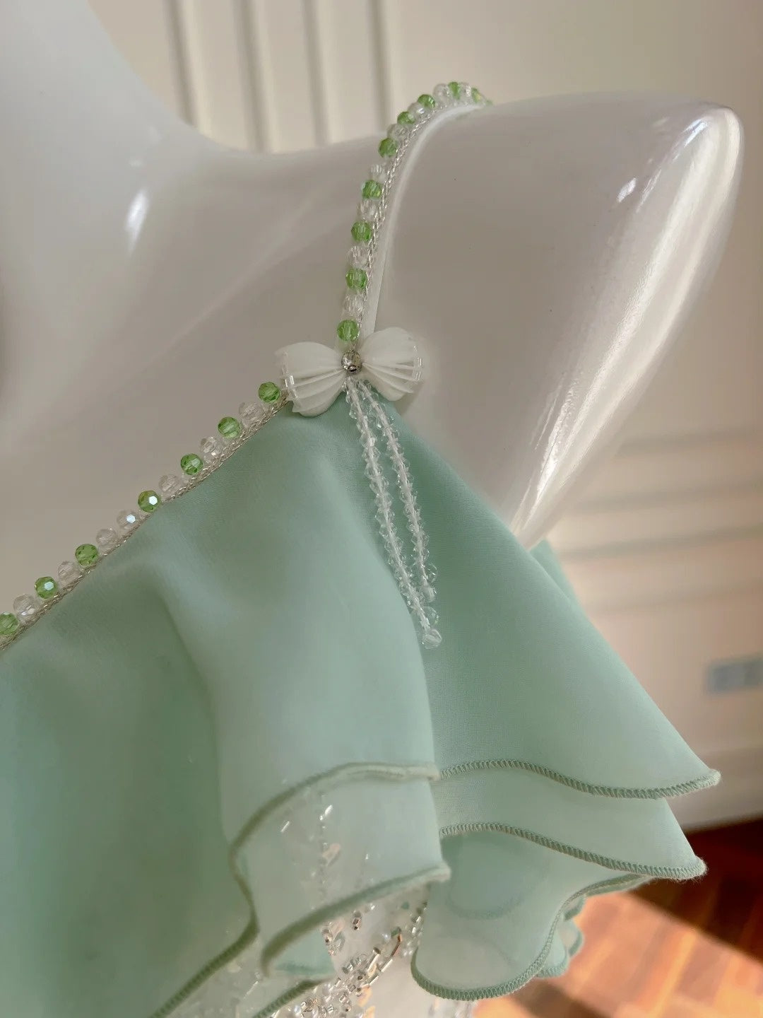 Luxury Spaghetti Straps Green Prom Dress Sequins Ruffles Mermaid Evening Dress GG5935