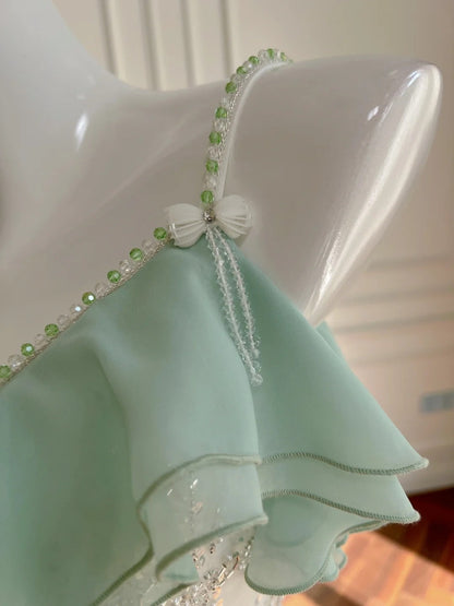 Luxury Spaghetti Straps Green Prom Dress Sequins Ruffles Mermaid Evening Dress GG5935