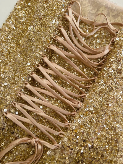 Luxurious Spaghetti Straps Gold Homecoming Dress Sequins Tassel A-Line Birthday Dress GG5938