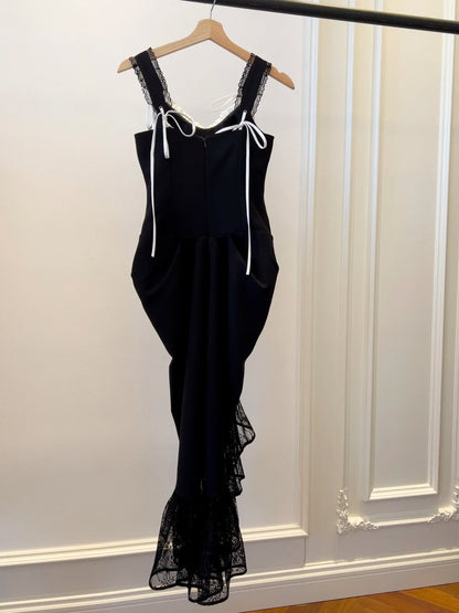 Alluring Sheath Black Homecoming Dress Lace Gathered Birthday Dress GG5946