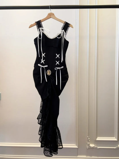Alluring Sheath Black Homecoming Dress Lace Gathered Birthday Dress GG5946