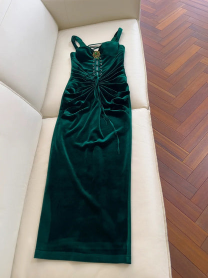 Modern Sweetheart Dark Green Prom Dress Velvet Sheath Evening Dress GG5950