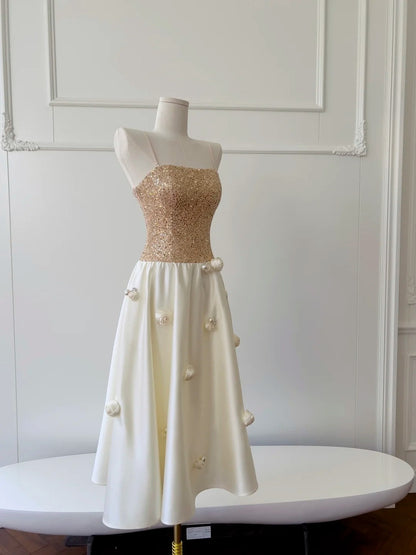 Glittering Spaghetti Straps Prom Dress Sequins Appliques A-Line Evening Dress GG5951