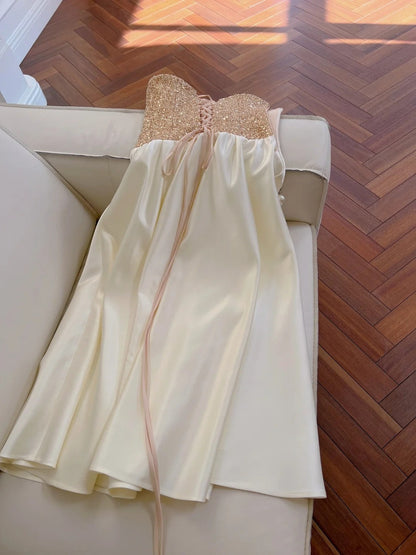 Glittering Spaghetti Straps Prom Dress Sequins Appliques A-Line Evening Dress GG5951