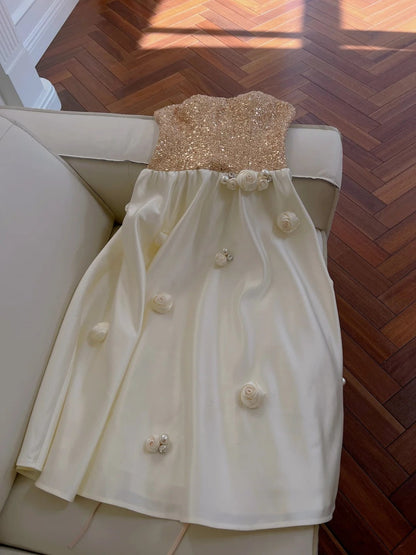 Glittering Spaghetti Straps Prom Dress Sequins Appliques A-Line Evening Dress GG5951