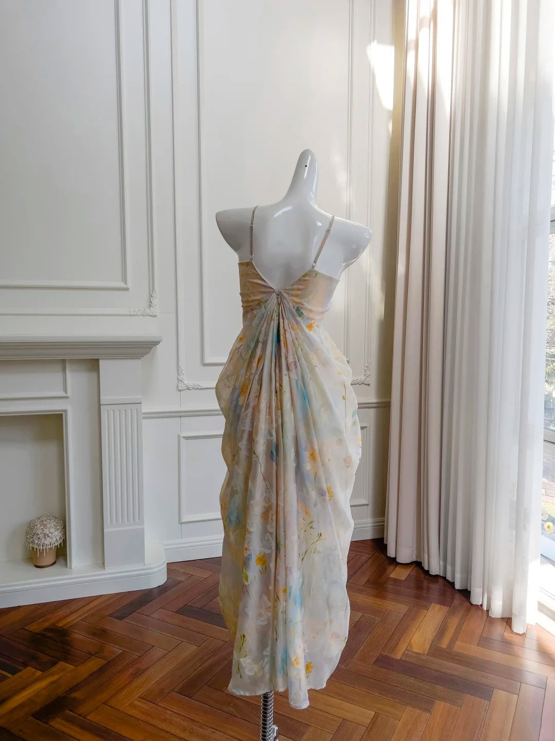 Sleek Spaghetti Straps Prom Dress Floral Sheath Evening Dress GG5955
