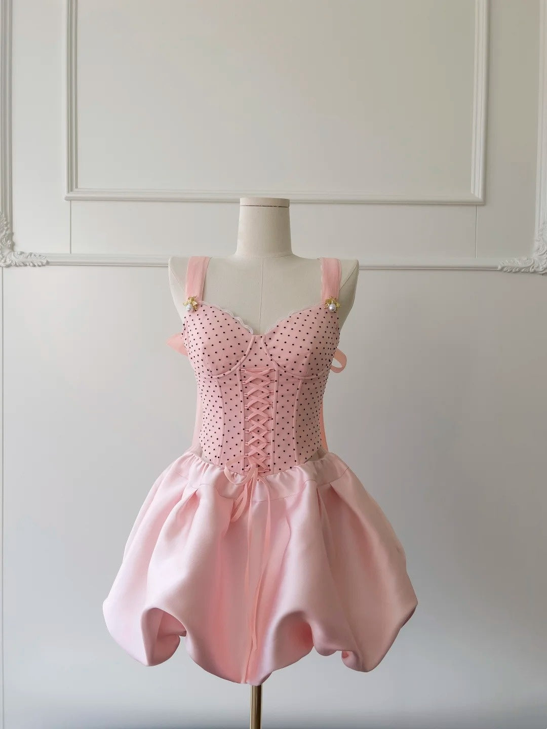 Sweet Pink Homecoming Dress Polka Dots A-Line Birthday Dress GG5961