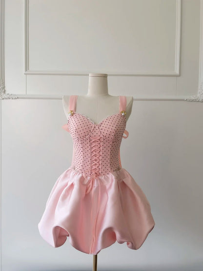 Sweet Pink Homecoming Dress Polka Dots A-Line Birthday Dress GG5961
