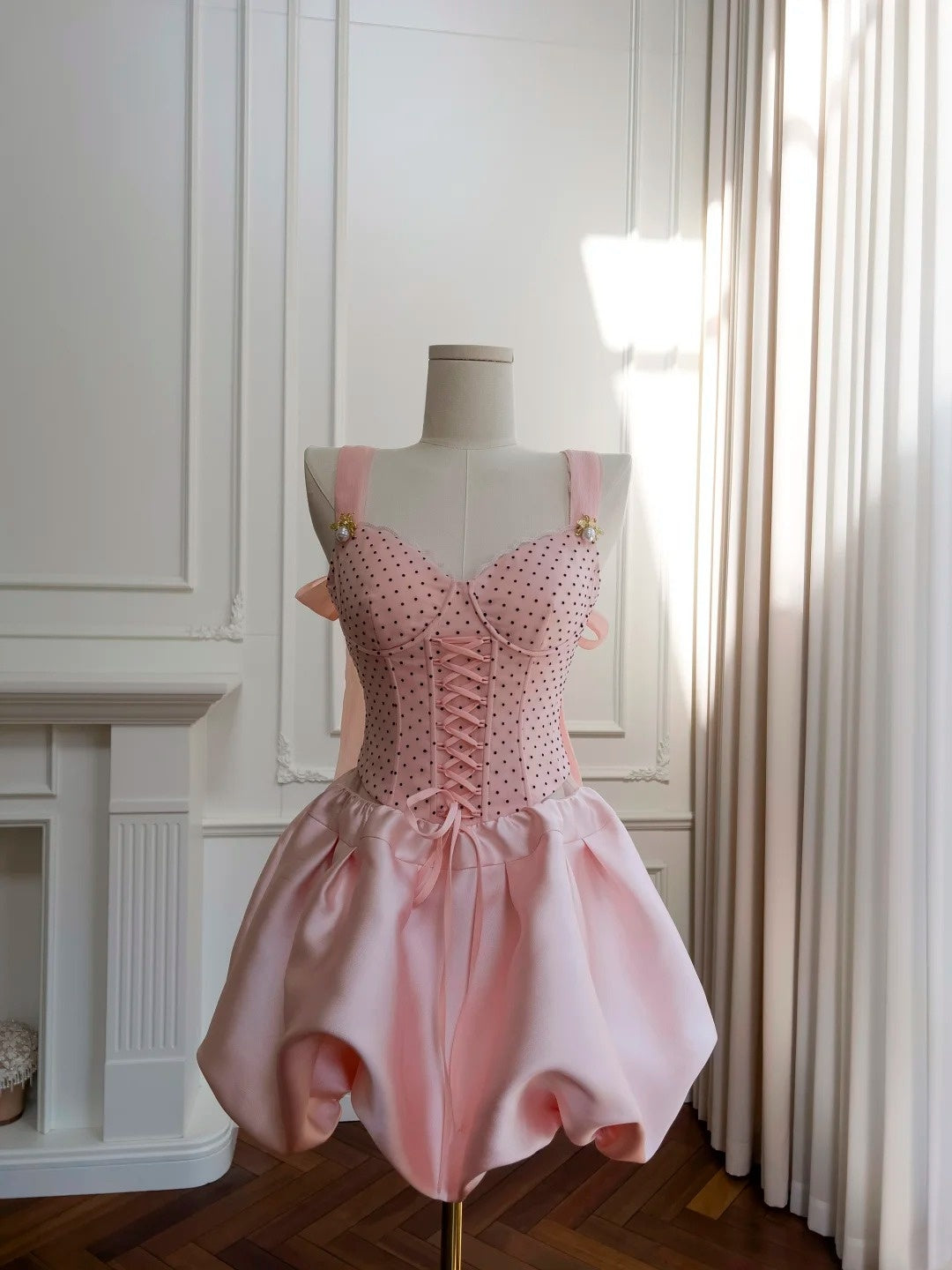 Sweet Pink Homecoming Dress Polka Dots A-Line Birthday Dress GG5961