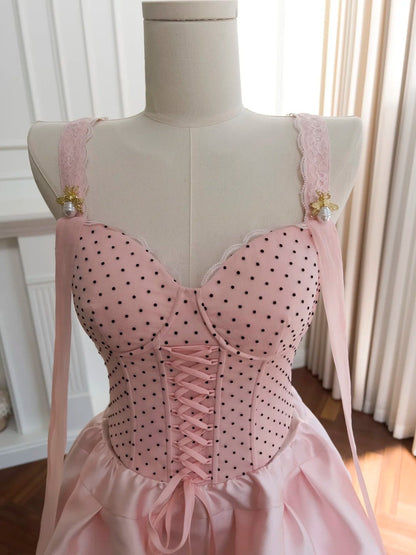 Sweet Pink Homecoming Dress Polka Dots A-Line Birthday Dress GG5961