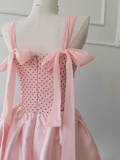 Sweet Pink Homecoming Dress Polka Dots A-Line Birthday Dress GG5961