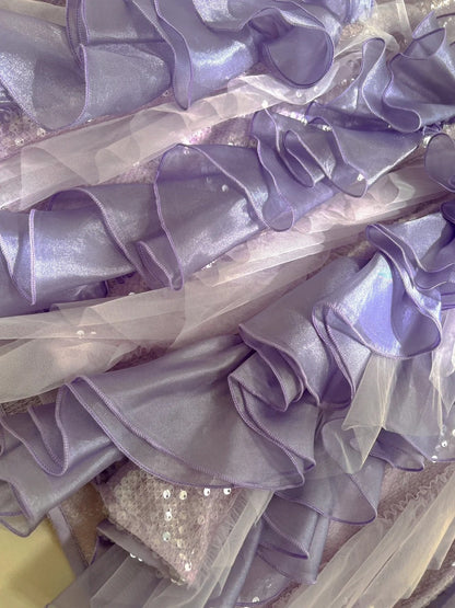 Romantic Off-the-Shoulder Purple Prom Dress Ruffles Sequins Sheath Evening Dress GG5973